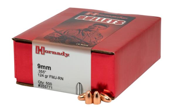 Hornady .355 DIA 124GR FMJ 500 PER BOX