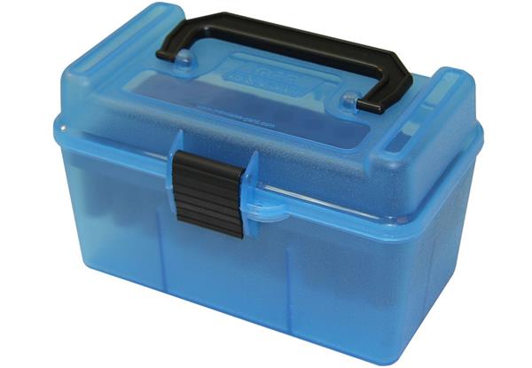 DELUXEAMMOBOX 50RND HDL 223REM 204RUGER CLRBLU