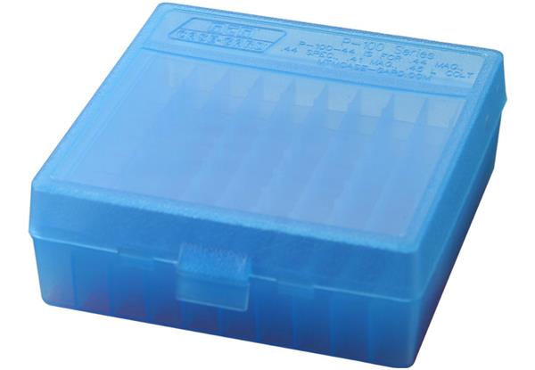AMMO BOX 100 ROUND FLIP-TOP 41, 44, 45 LC CLEAR BLUE