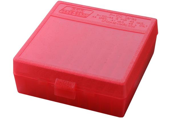 AMMO BOX 100 ROUND FLIP-TOP 41, 44, 45 LC CLEAR RED