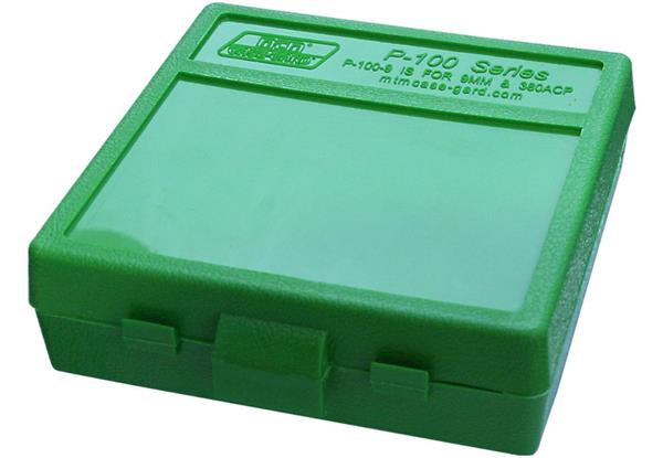 AMMO BOX 100 ROUND FLIP-TOP 9MM, 380 ACP GREEN