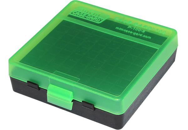 AMMO BOX 100 ROUND FLIP-TOP 9MM 380 ACP, CLEAR GREEN/BLACK