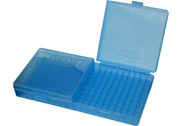 AMMO BOX 200 ROUND FLIP-TOP 40 10MM 45 ACP, CLEAR BLUE