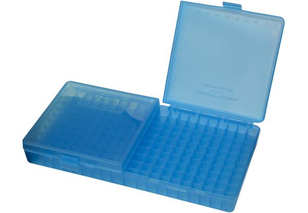 AMMO BOX 200 ROUND FLIP-TOP 9MM 380 ACP, CLEAR BLUE