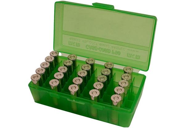 AMMO BOX 50 ROUND FLIP-TOP 41, 44, 45 LC CLEAR GREEN