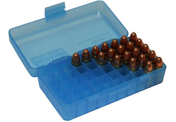 AMMO BOX 50 ROUND FLIP-TOP 41, 44, 45 LC CLEAR BLUE