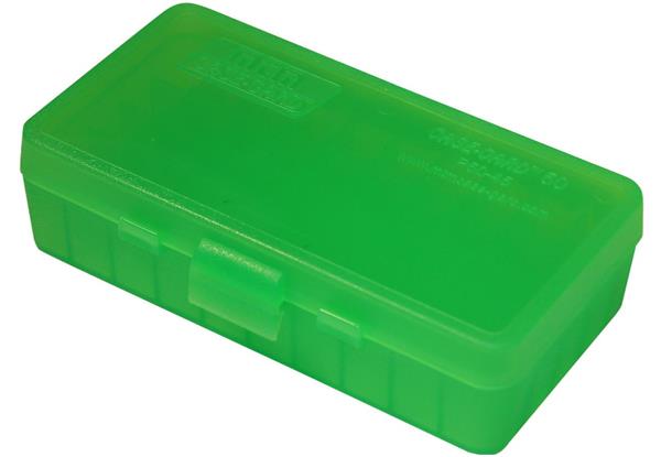 AMMO BOX 50 ROUND FLIP-TOP 40, 10MM, 45 ACP CLEAR GREEN