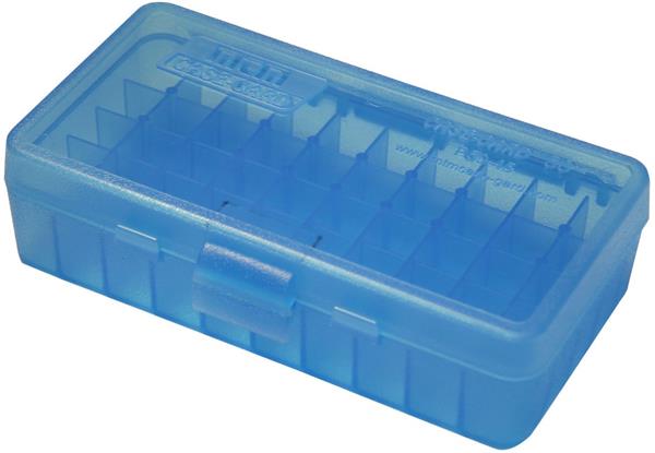 AMMO BOX 50 ROUND FLIP-TOP 40, 10MM, 45 ACP CLEAR BLUE