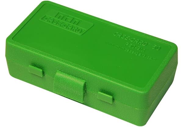 AMMO BOX 50 ROUND FLIP-TOP 9MM, 380 ACP GREEN