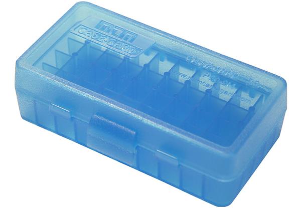 AMMO BOX 50 ROUND FLIP-TOP 9MM, 380 ACP CLEAR BLUE