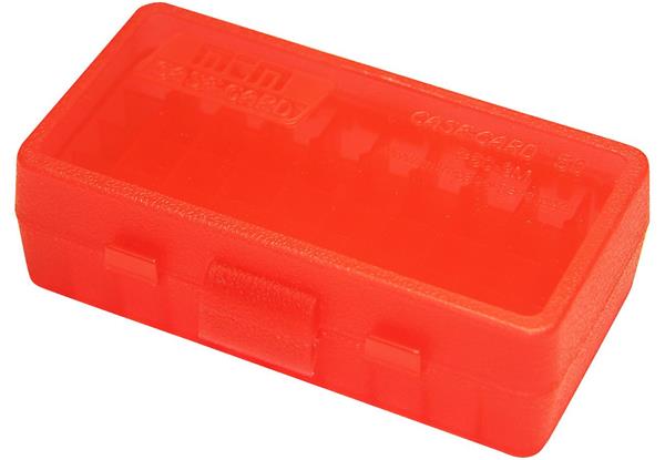 AMMO BOX 50 ROUND FLIP-TOP 9MM, 380 ACP CLEAR RED