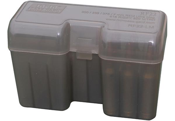 AMMO BOX 22 ROUND FLIP-TOP 375 REM UM, 416 RIG CLEAR SMOKE