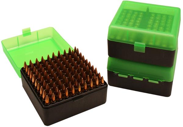 AMMO BOX 100 Round FLIPTOP 22-250 243 308WIN 220 SWIFT Green/Black