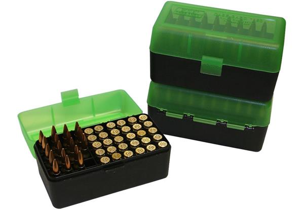 AMMO BOX 50 ROUND FLIP-TOP 243 308 WIN 220 SWIFT CLR Green/Black