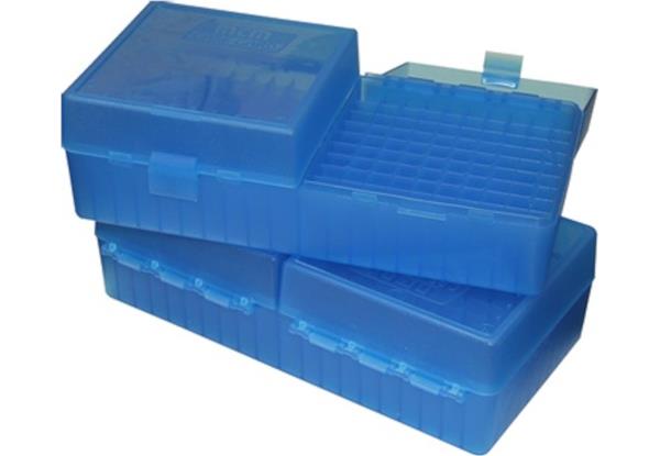 AMMO BOX 200 ROUND FLIP-TOP 223 204 RUGER 6X47, CLEAR BLUE