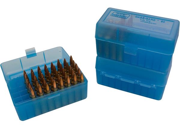 AMMO BOX 50 ROUND FLIP-TOP 223, 204 RUGER, 6X47 CLEAR BLUE