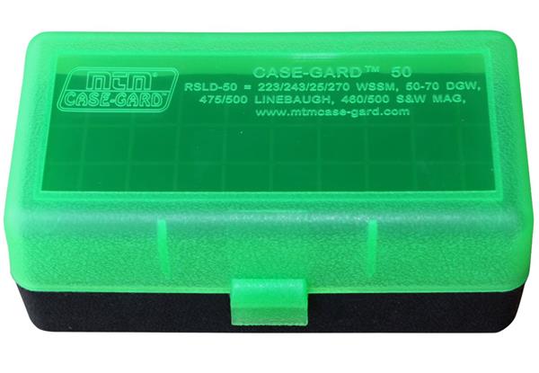 AMMO BOX 50 Round FLIPTOP 223 270 WSSM 460 500 S&W CLR Green/Black