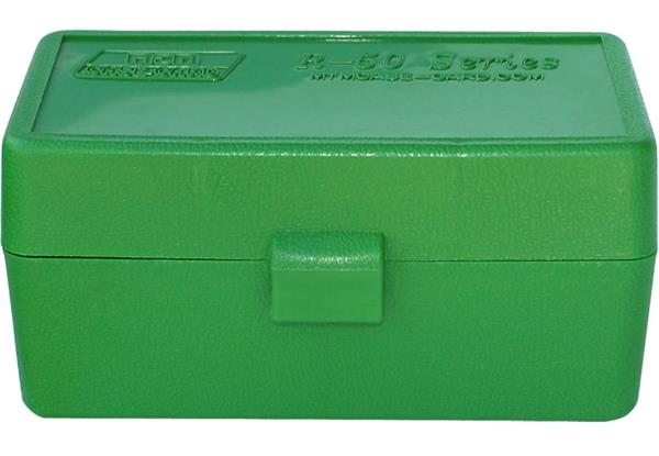 AMMO BOX 50 ROUND FLIP-TOP 22-250, 6MM PPC, 7MM BR GREEN