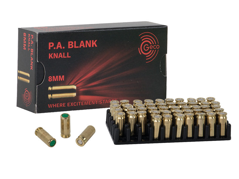 GECO 8mm Blank Cartridges 50 Count packaging and cartridges