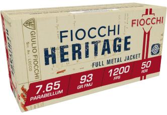 FIOCCHI AMMO 30 LUGER/7.65 HERITAGE 93 GR FMJ 1200 FPS (50)