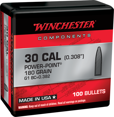 Winchester 30 Cal (.308) 180gr Power-Point Bullets - 100 Count