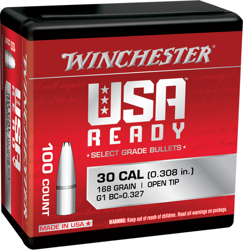 Winchester 30 Cal (.308) 168gr USA Ready Open Tip Bullets - 100 Count