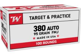 WINCHESTER AMMO 380 AUTO USA TARGET FMJ 95 GR - 100 ROUNDS
