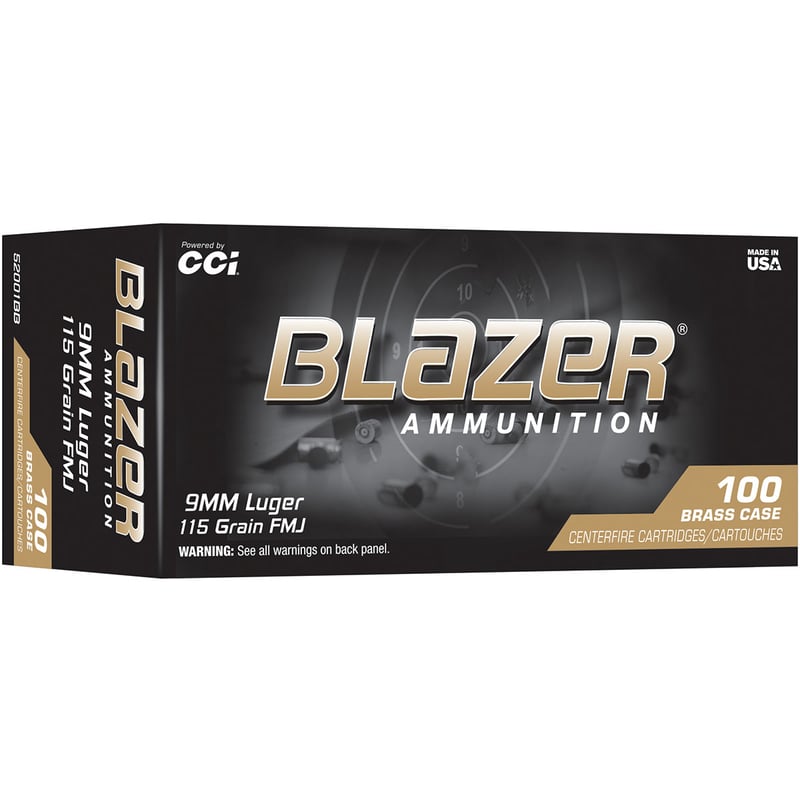 CCI Blazer Brass 9mm Luger 115gr FMJ Ammunition - 100 Rounds