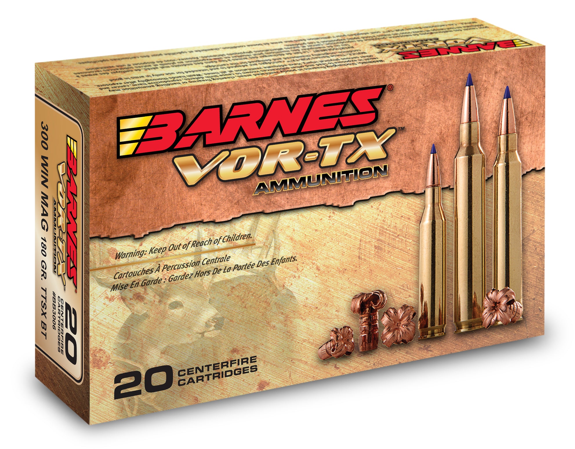 Barnes VOR-TX 300 Winchester Short Magnum (WSM) Ammo 165 Grain Barnes Tipped Triple-Shock X Polymer Tip Lead Free Box of 20