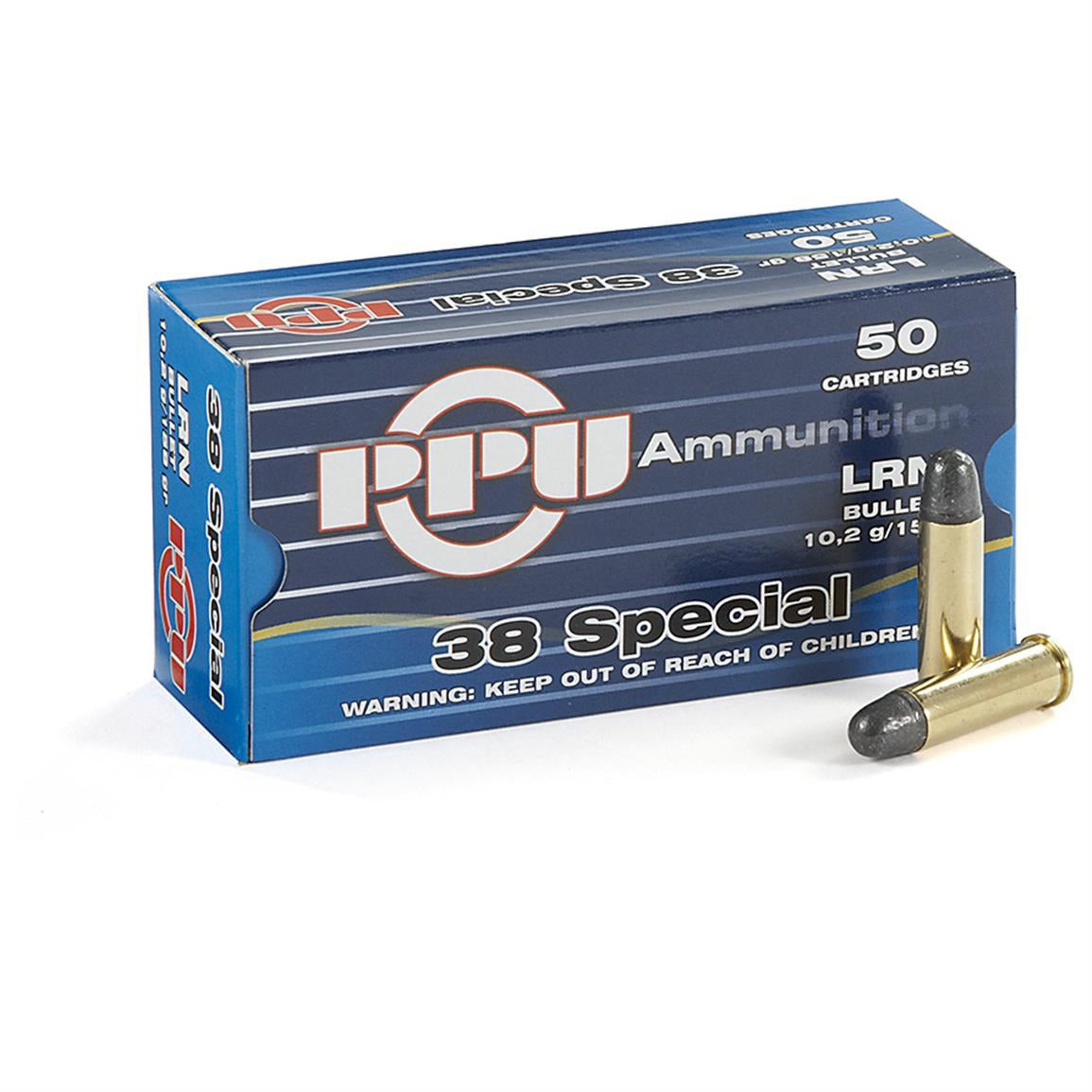 PPU PPH38SL Pistol Ammo 38 SPL, LRN 158 Gr, 50 Rnd