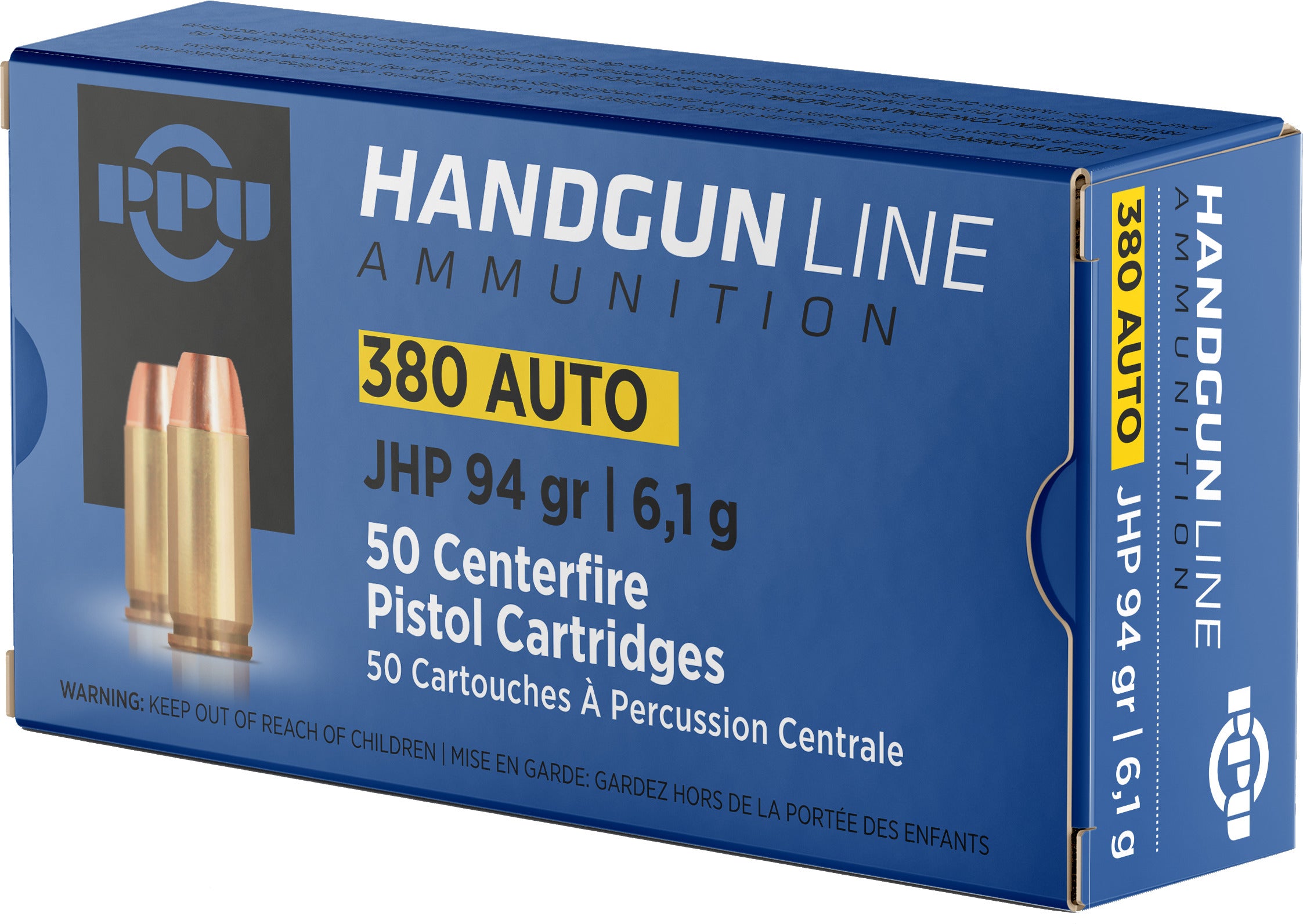 PPU PPH380AF Pistol Ammo 380 ACP FMJ 94gr