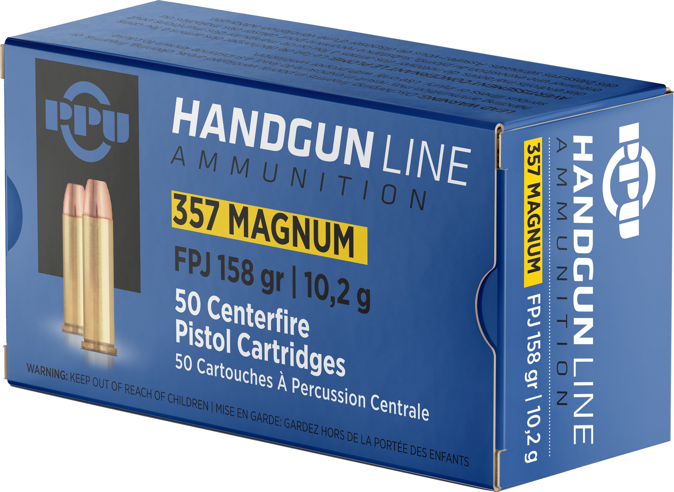 PPU PPH357MF Pistol Ammo 357 Magnum FPJ 158gr, 50 ct