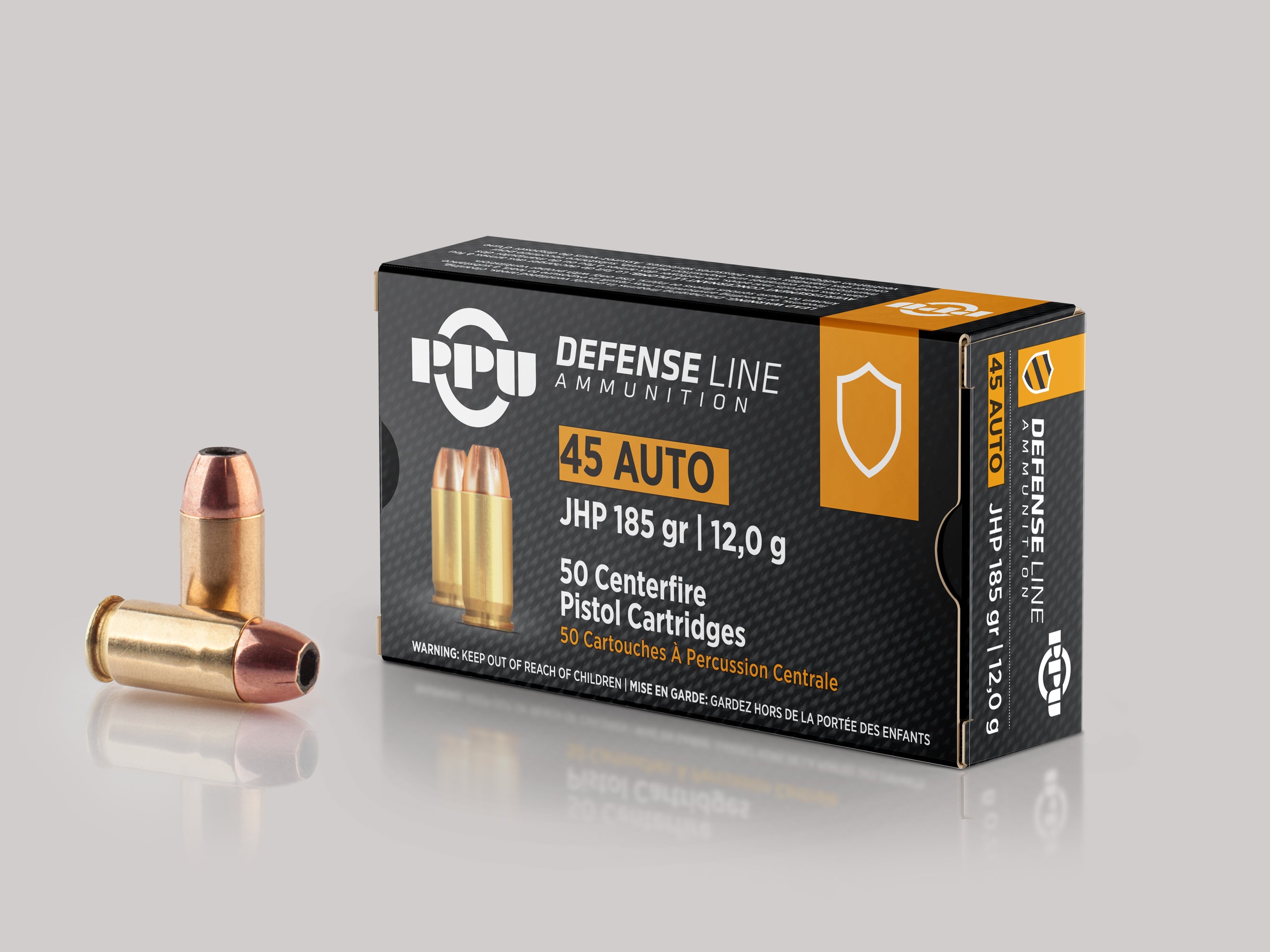PPU Defensive Line, .45 ACP, JHP, 185 Grain, 50 Rounds