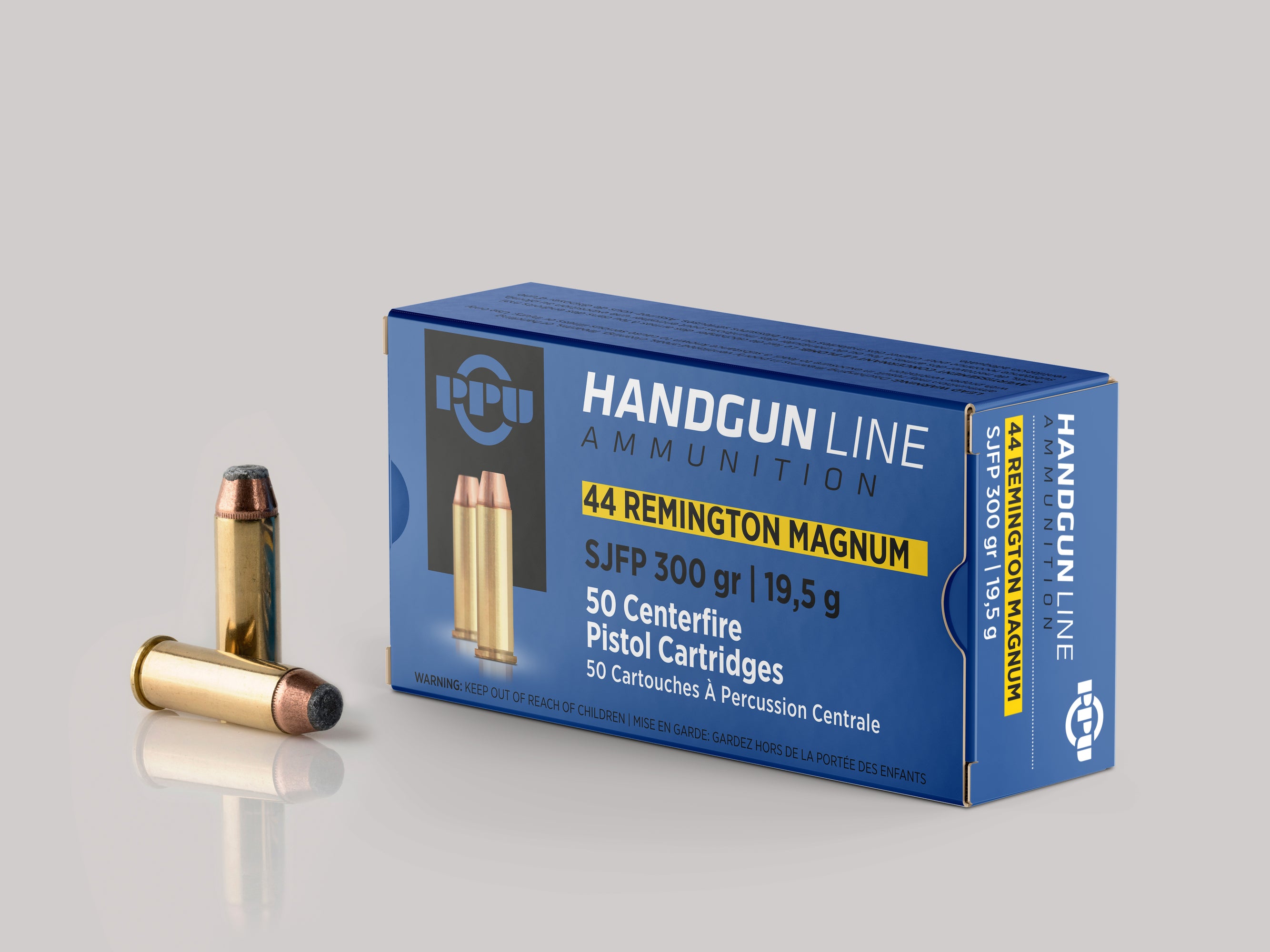 PPU PPH44MF Pistol Ammo 44 Rem Mag SJFP, 300 Gr, 50 Rnd