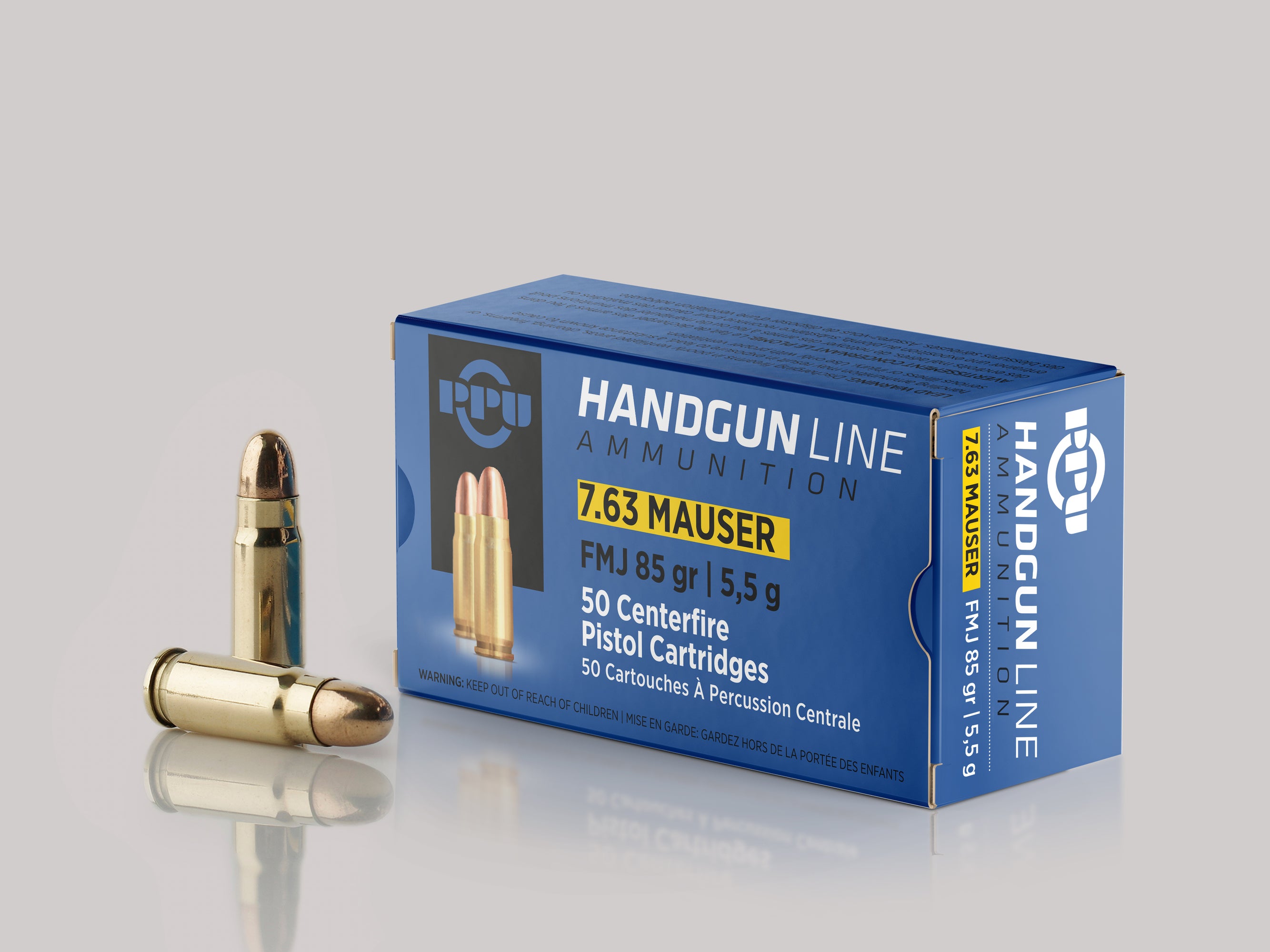 PPU Standard Rifle Brass 7.63x25mm Mauser 85-Grain 50-Rounds FMJ