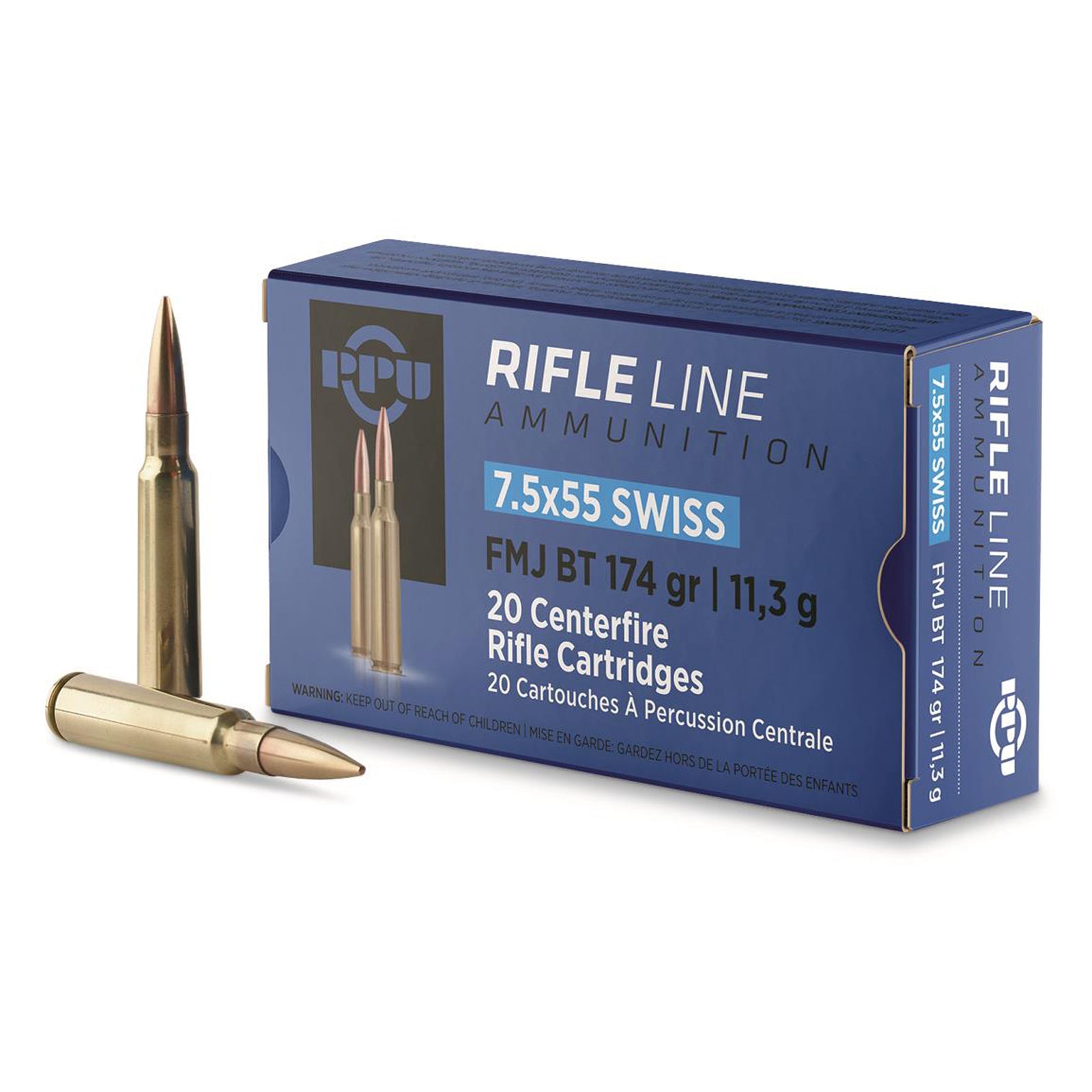 PPU PP7SF Centerfire Metric Rifle Brass 7.5 X 55 174Gr Swiss FMJ