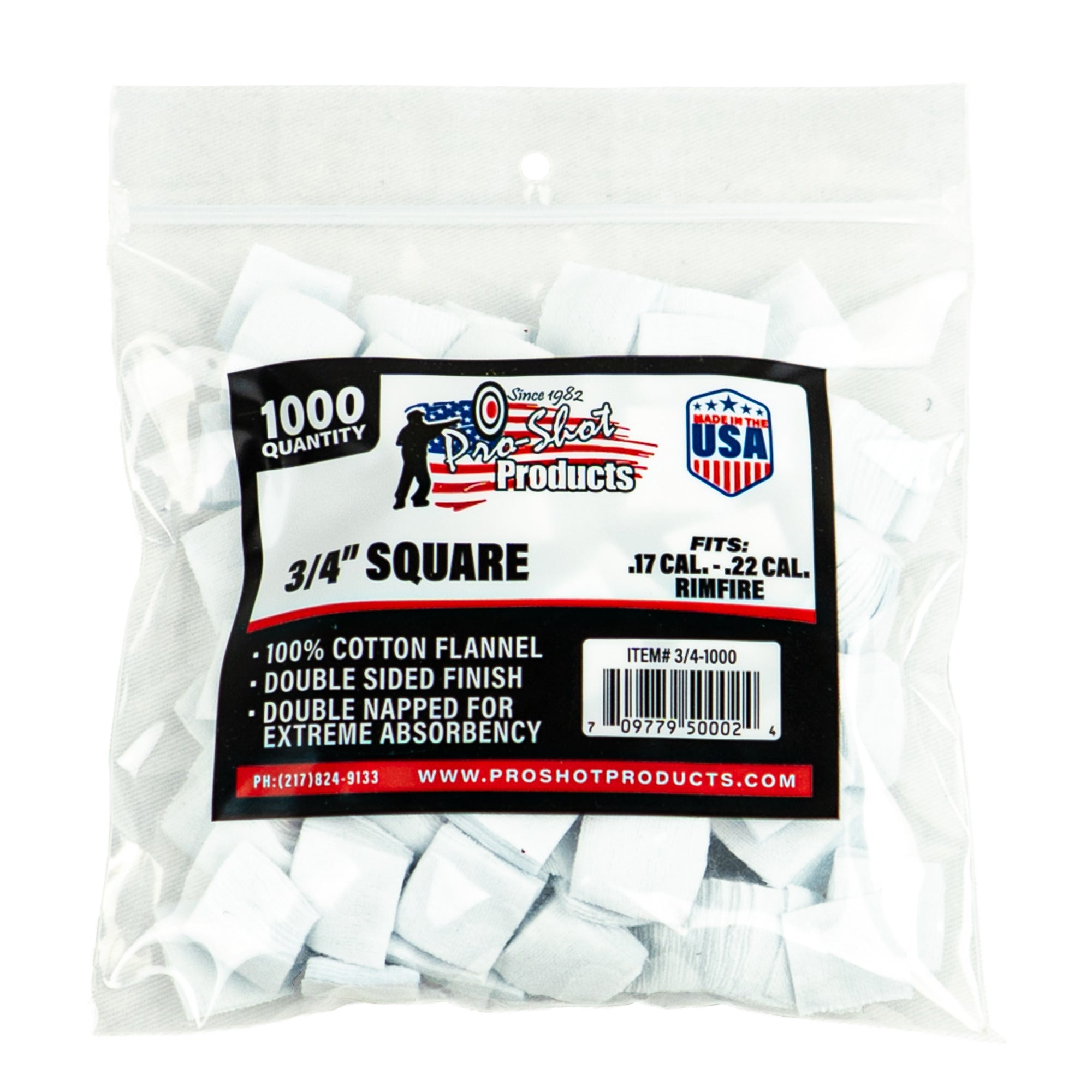 Pro-Shot 3/4-1000 .17-.22 Cal. Cotton Patches 1000Pk