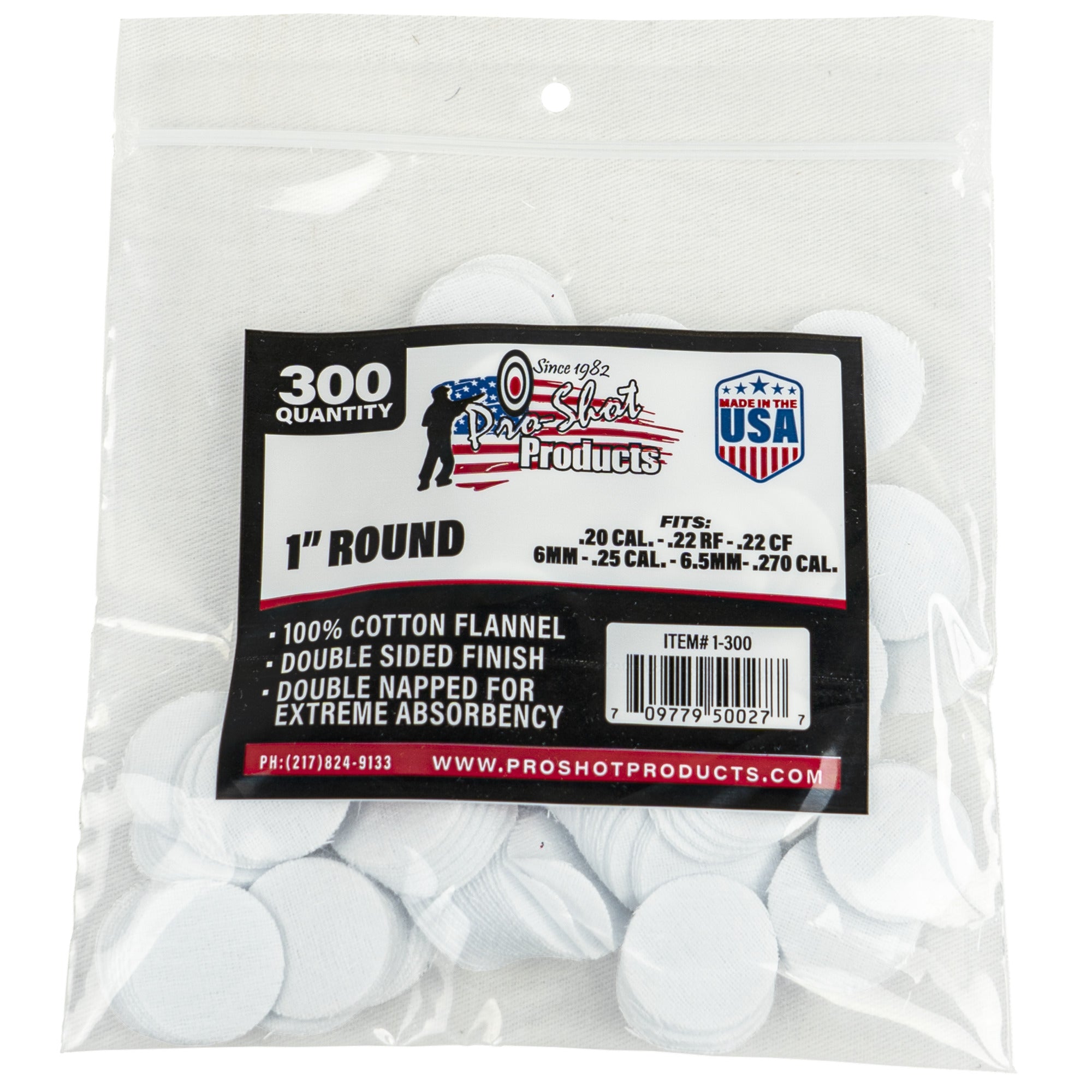 Pro-Shot 1-300 .22-.270 Cal. 1 RD. 300CT. Patches