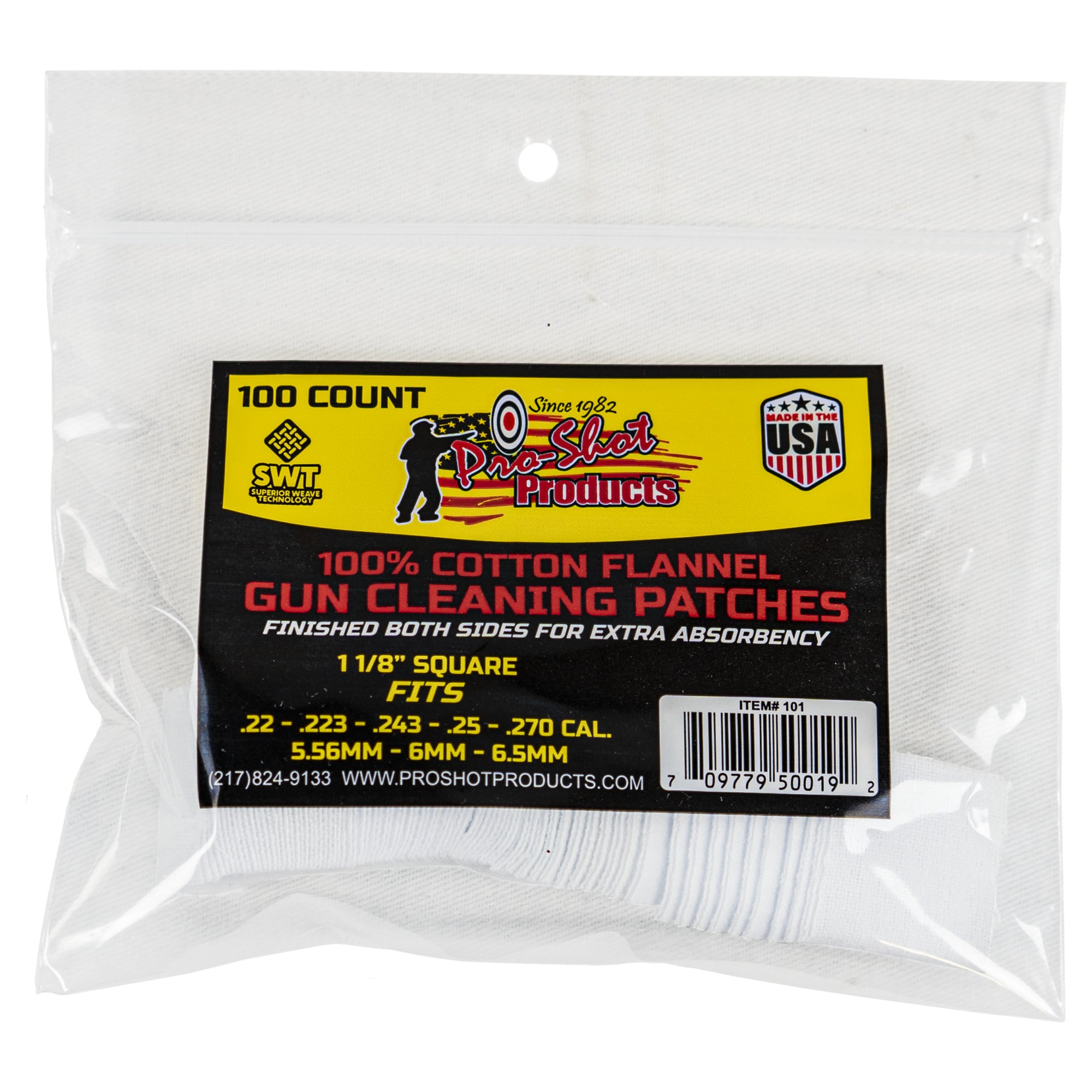 Pro-Shot 101 .22-.270 Cal. 100CT. Patches