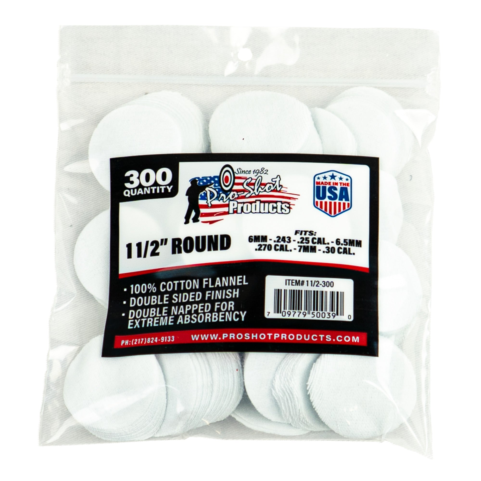 Pro-Shot 11-2-300 6mm-.30 Cal. 11/2 RD. 300CT. Patches
