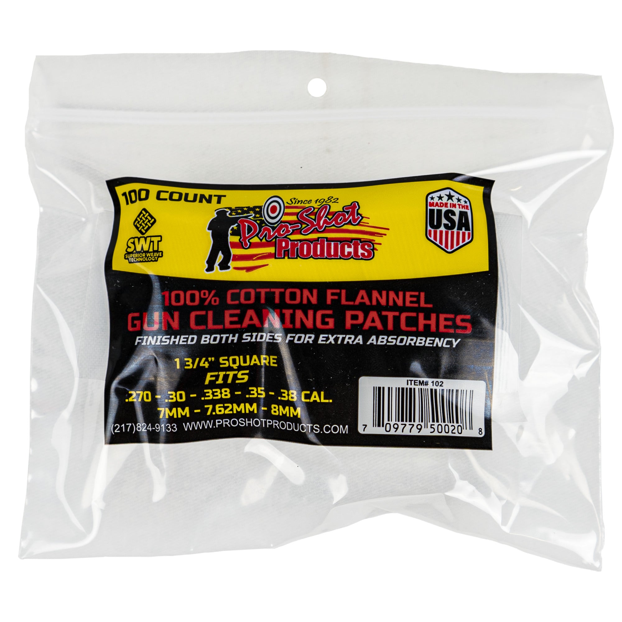 Pro-Shot 102 Cleaning Patches, .270-.38 Cal, 100 Ct