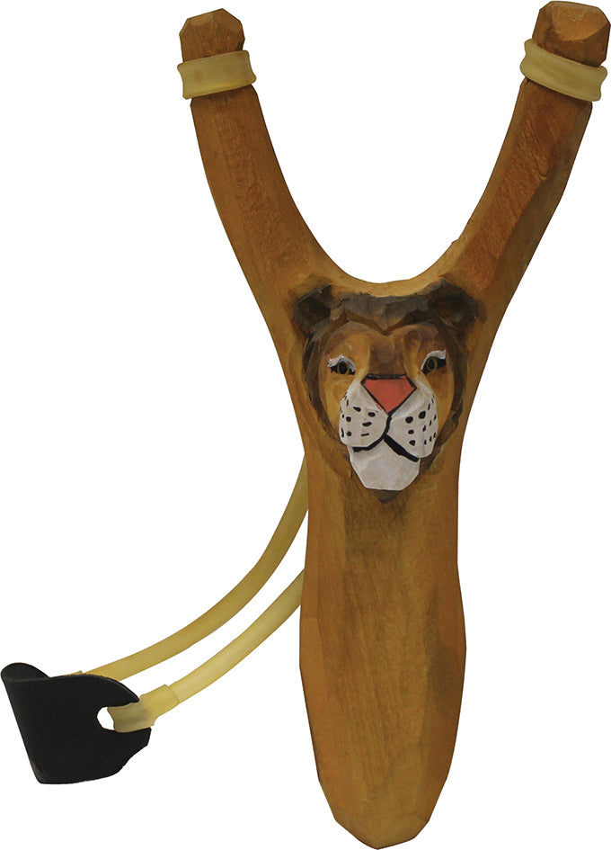 World Famous 2316 Wooden Slingshot With Hand-Carved Lion Head