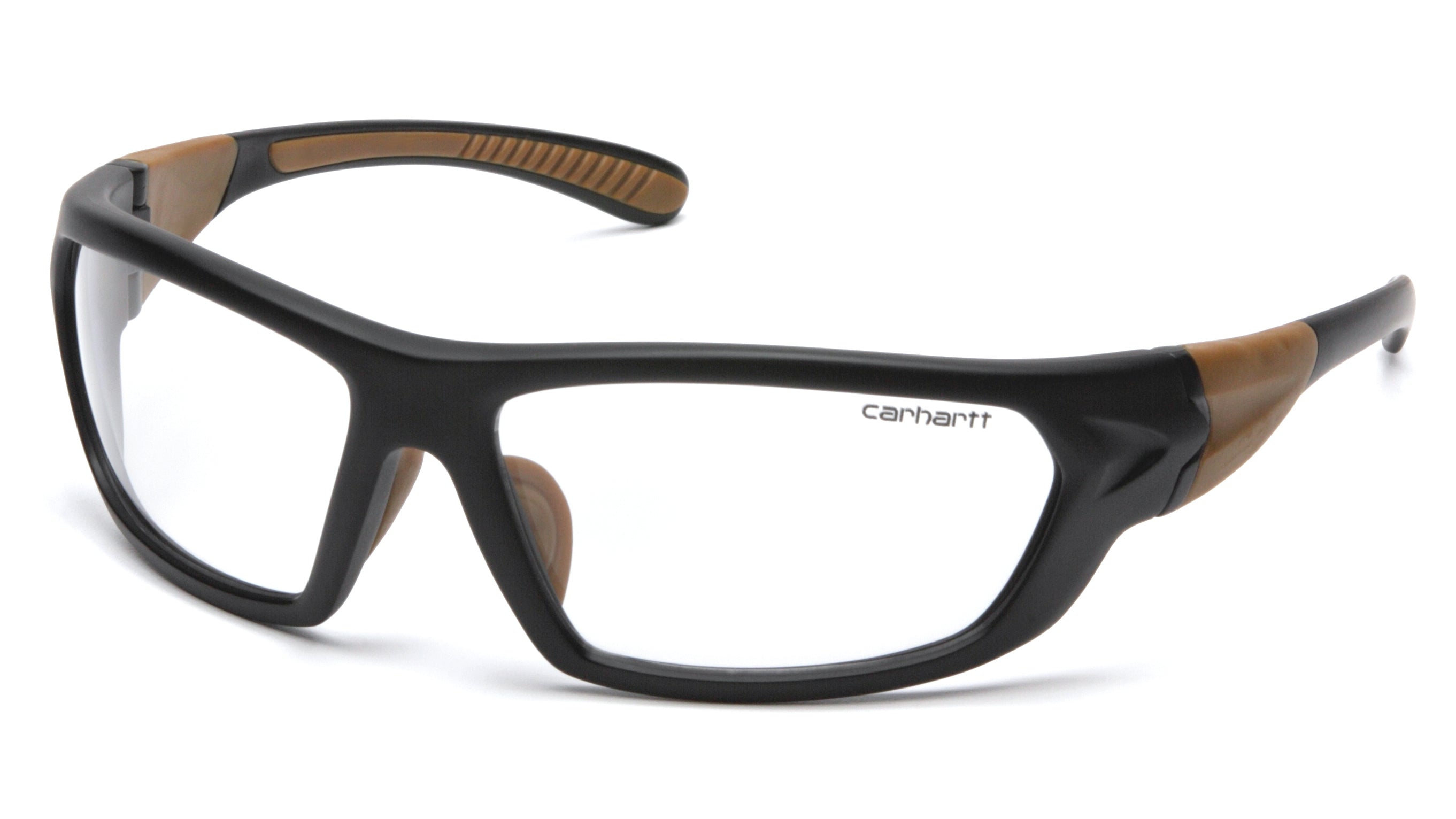 Carhartt CHB210D Carbondale, Half Frame Ratcheting Temple Safety Glasses, Clear AF lens with black-tan frame