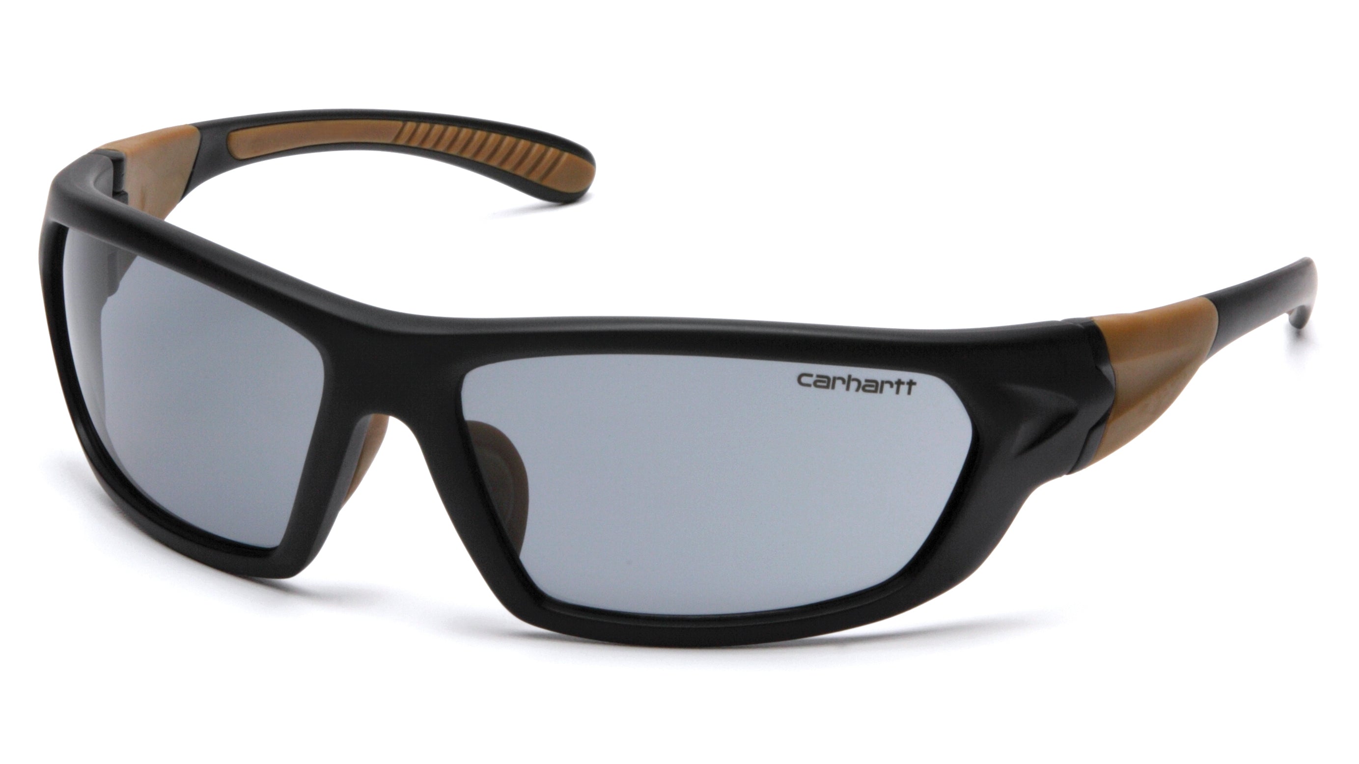 Carhartt CHB220D Carbondale, Half Frame Ratcheting Temple Safety Glasses, Gray AF lens with black-tan frame