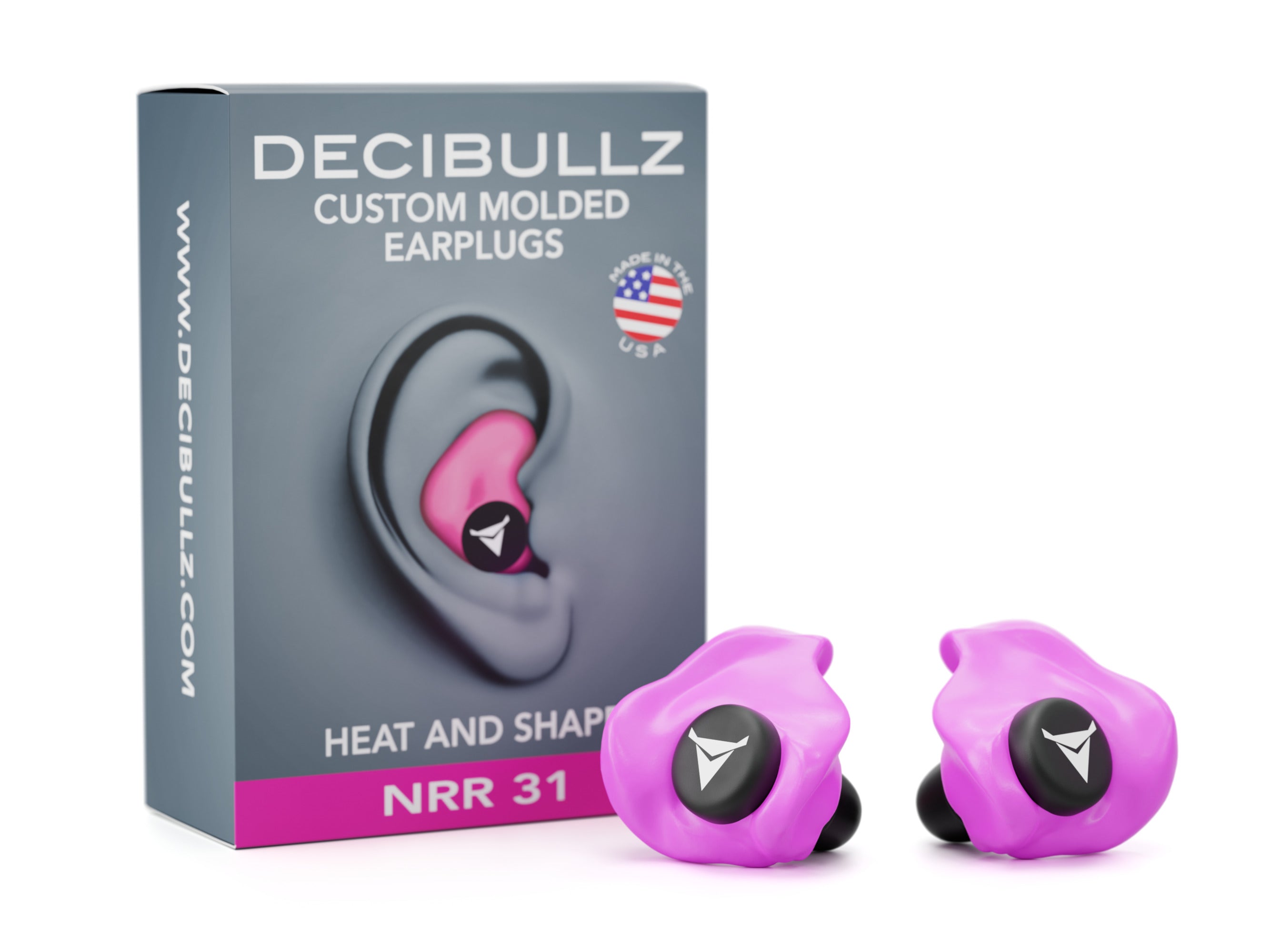 Decibullz CA-PLG1-PNK Custom Moldable Earplugs, NRR 31 Pink