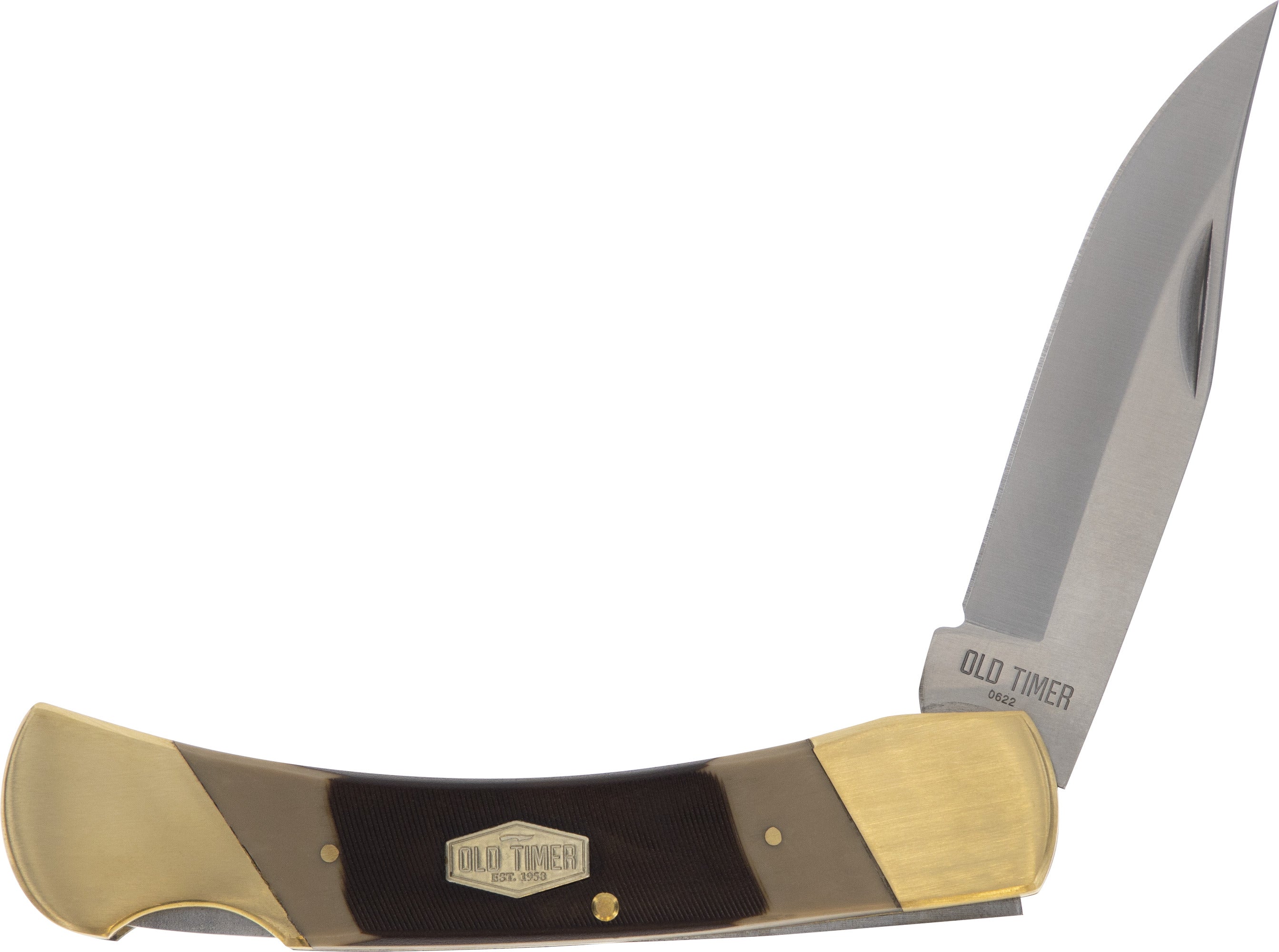 Old Timer 7OT Cave Bear Traditional Lockback Pocket Knife with 3.9in High Carbon Stainless Steel Blade, Sawcut Handles, and Leather Belt Sheath