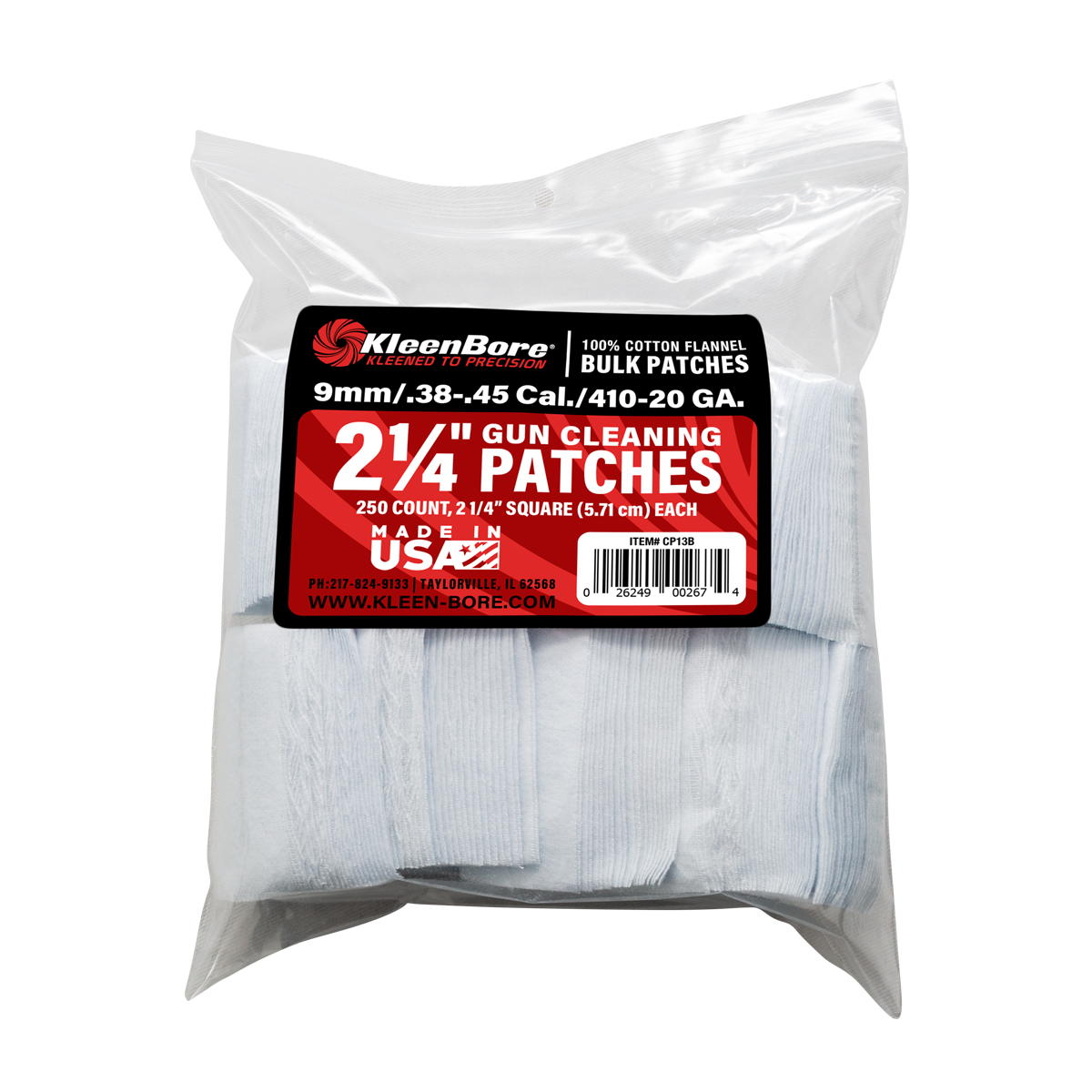 KleenBore 2-1/4" Bulk Gun Cleaning Patches – 250 Pack