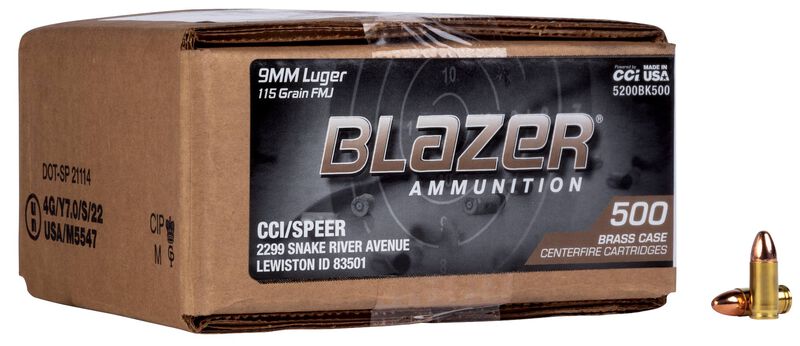CCI Blazer Brass 9mm Luger 115gr Full Metal Jacket - 500 Rounds