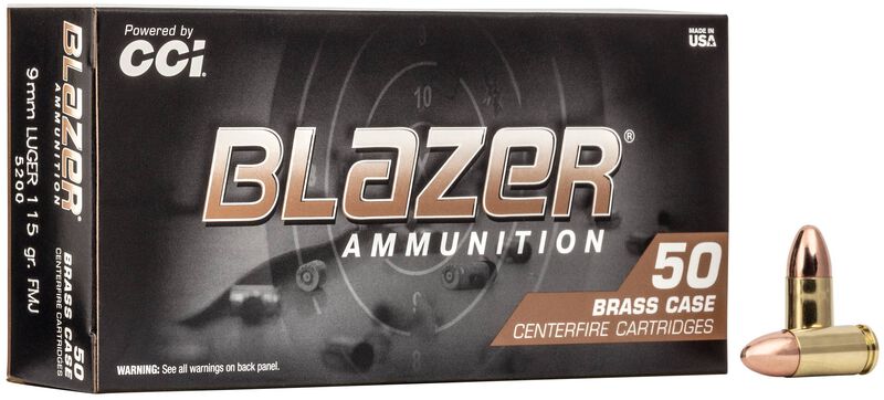 CCI Blazer Brass 9mm Luger  – 50 Rounds – MPN 5200