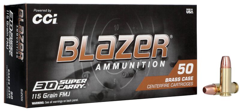 CCI Blazer Brass 30 Super Carry 115gr Full Metal Jacket Flat Nose - 50 Rounds